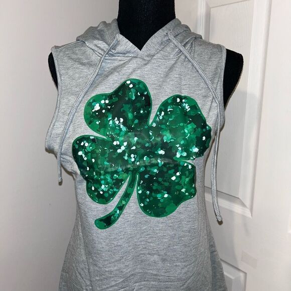 Women’s Light Gray Shamrock Hoodie Dress - Picture 2 of 4